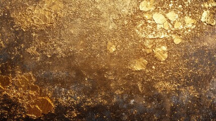 Abstract gold texture background. Dark brown and gold metallic paint splatters.