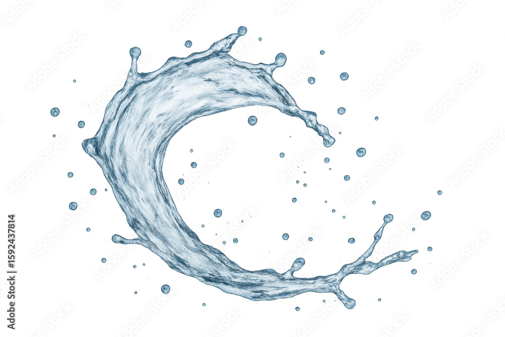 Poster clean water creating a vibrant circular splash, sending droplets flying against a transparent backgr