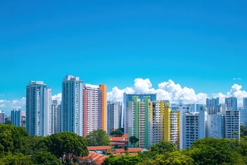 Fototapeta premium colorful building in Singapore with blue sky