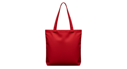Simple red tote bag with shoulder straps isolated on transparent background