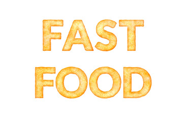Design of fast food text made from french fries texture. Isolated characters. Graphics texture. Transparent PNG