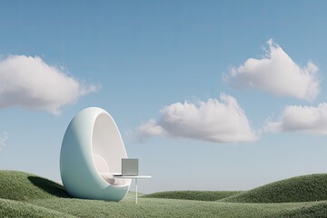 A minimalist workspace in a pod chair