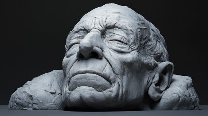 Detailed Clay Sculpture of a Weathered Face,  Intricate Textured Portrait