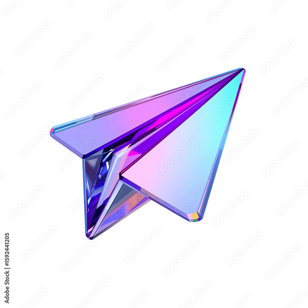 Poster iridescent paper plane gliding through the void symbolizing communication and modern messaging on