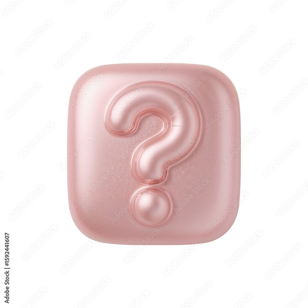 Poster enigmatic luminous pink cube presenting an inquisitive question mark design against transparency