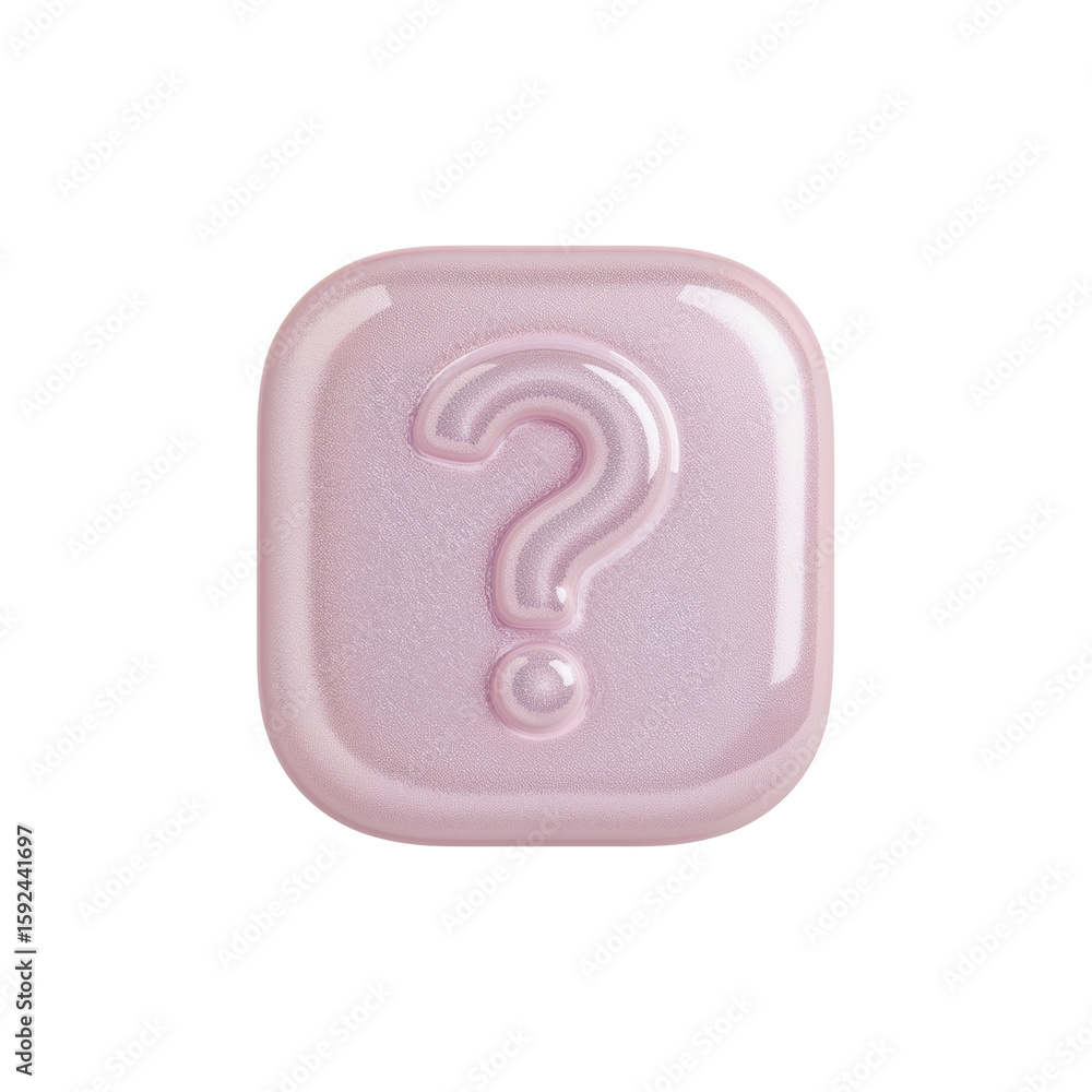 Poster iridescent query gloss question mark on a soft pink square against transparent space