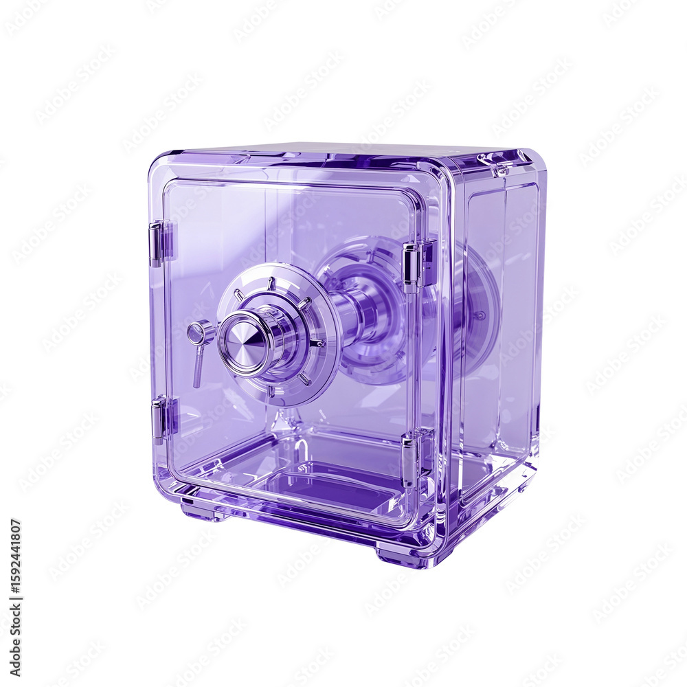 Poster translucent safe vault box, secured protection with intricate locking mechanism on transparent