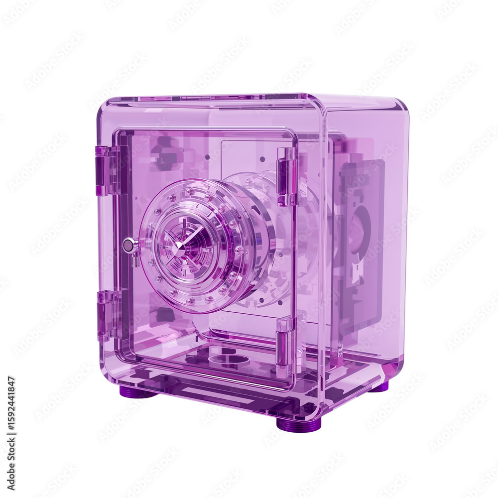 Poster translucent violet safe box isolated on transparent canvas delivering security conceptions