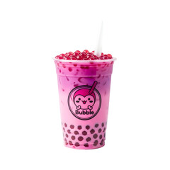 Pink Bubble Tea with Dark Red Boba Pearls.