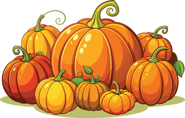 Autumn Harvest Collection of Pumpkins Illustration