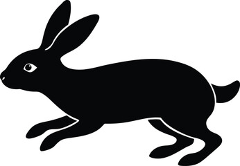 Hopping rabbit in open field ,minimal nature silhouette design