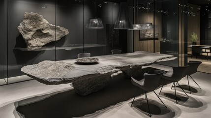 Raw Elegance: A Sculptural Stone Dining Table in a Modern Setting