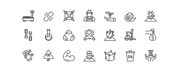 Bulk Bag icon set showing features like capacity, durability, eco-friendliness, protection, and easy handling for industrial and storage use.