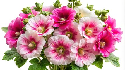 Beautiful bouquet of vibrant pink and white Hollyhocks, showcasing their unique features