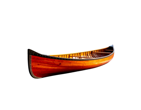  Solo Canoe on Calm Mountain Lake at Sunrise, Reflection View