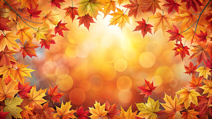 Golden autumn maple leaves blanket the forest floor, creating a vibrant natural background