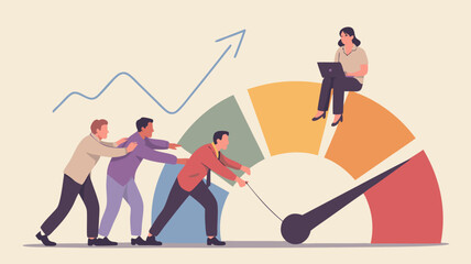 Vector SVG Illustration of Business Growth and Team Collaboration with Bar Chart and Line Graph in Modern Flat Design
