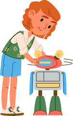 Child Fixing a Robot