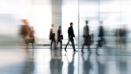 Blurred motion of business people in a modern office
