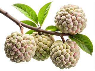 Fototapeta premium A cluster of ripe sugar apples hanging from a tree branch