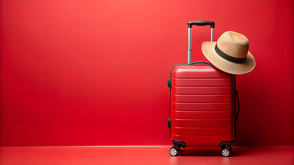Red business travel suitcases and bags on a white background