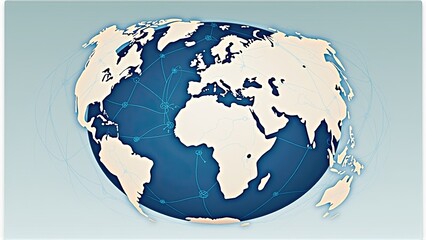 Stylized illustration of world globe with network connections, showcasing global connectivity.