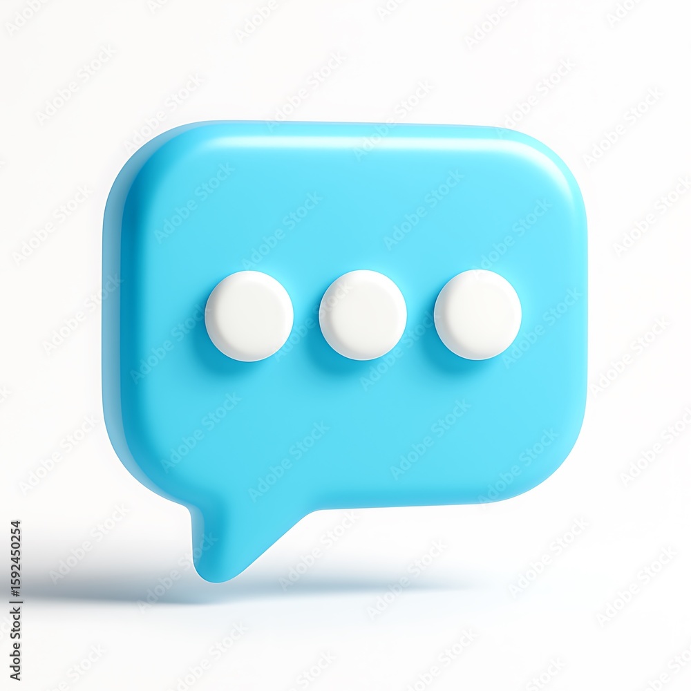 Poster blue chat bubble icon with three white dots representing typing or thinking