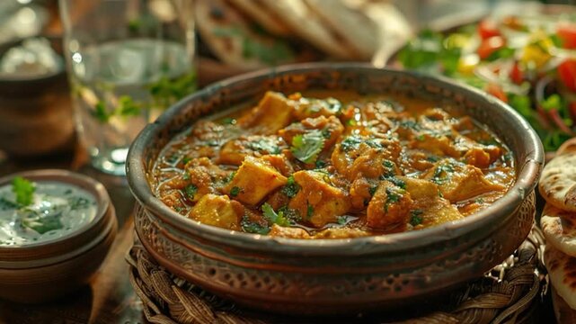Beautifully arranged Karahi Chicken served in a traditional dish
