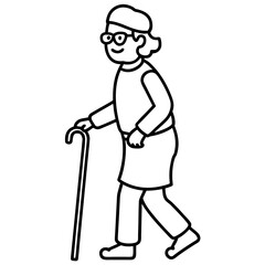 Fototapeta premium Senior man walking with a cane depicted in a minimalist single line art style