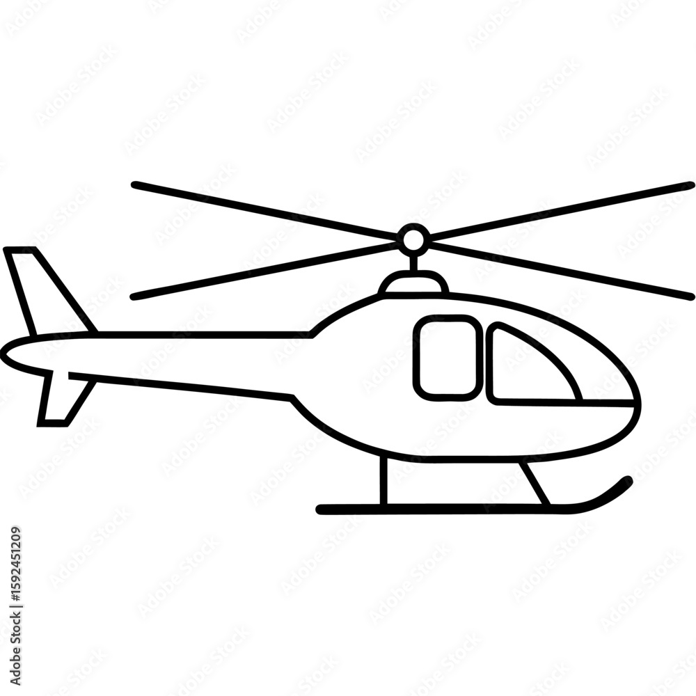 Poster minimalist continuous line art drawing of a helicopter in flight