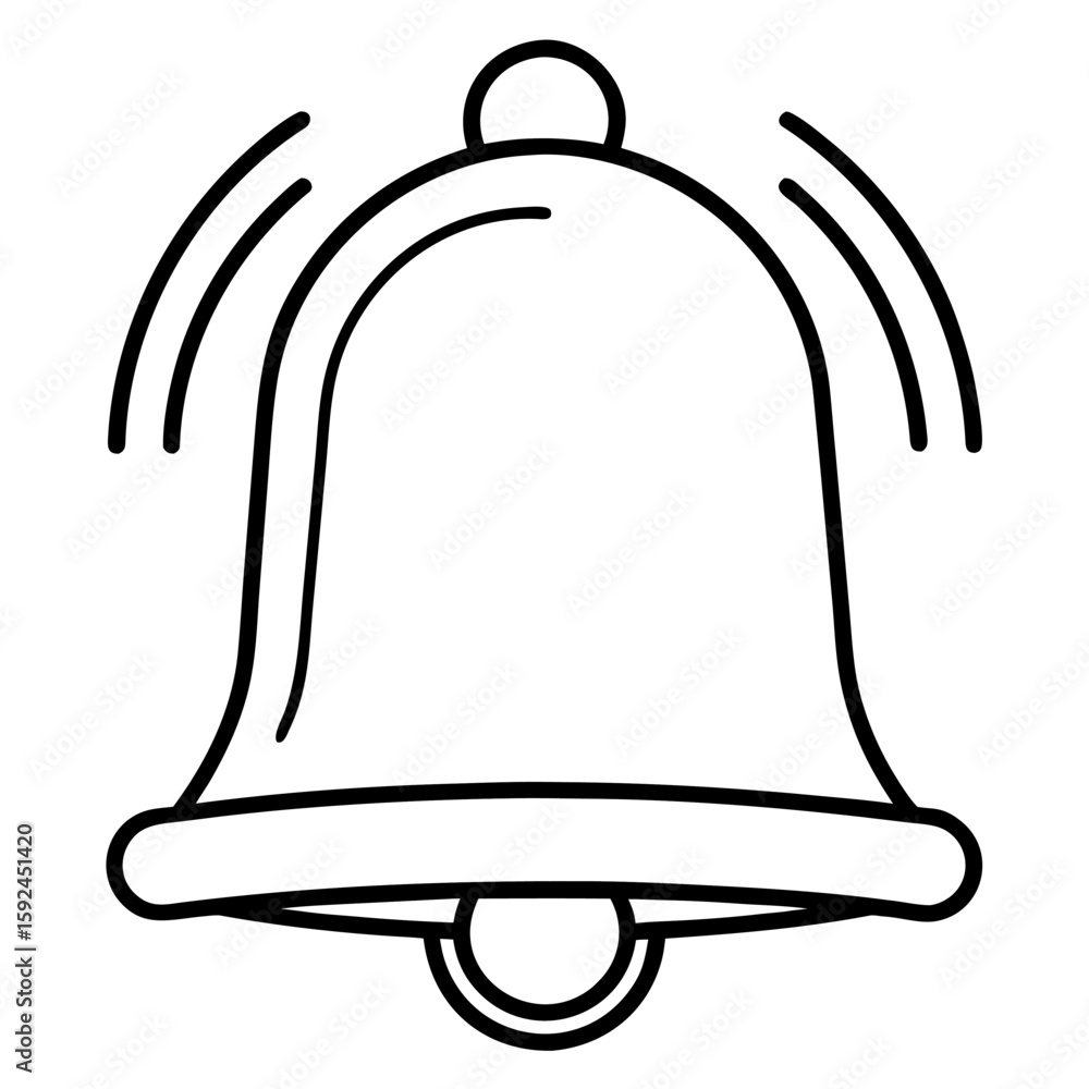 Poster simple line art notification bell icon for alerts and communication