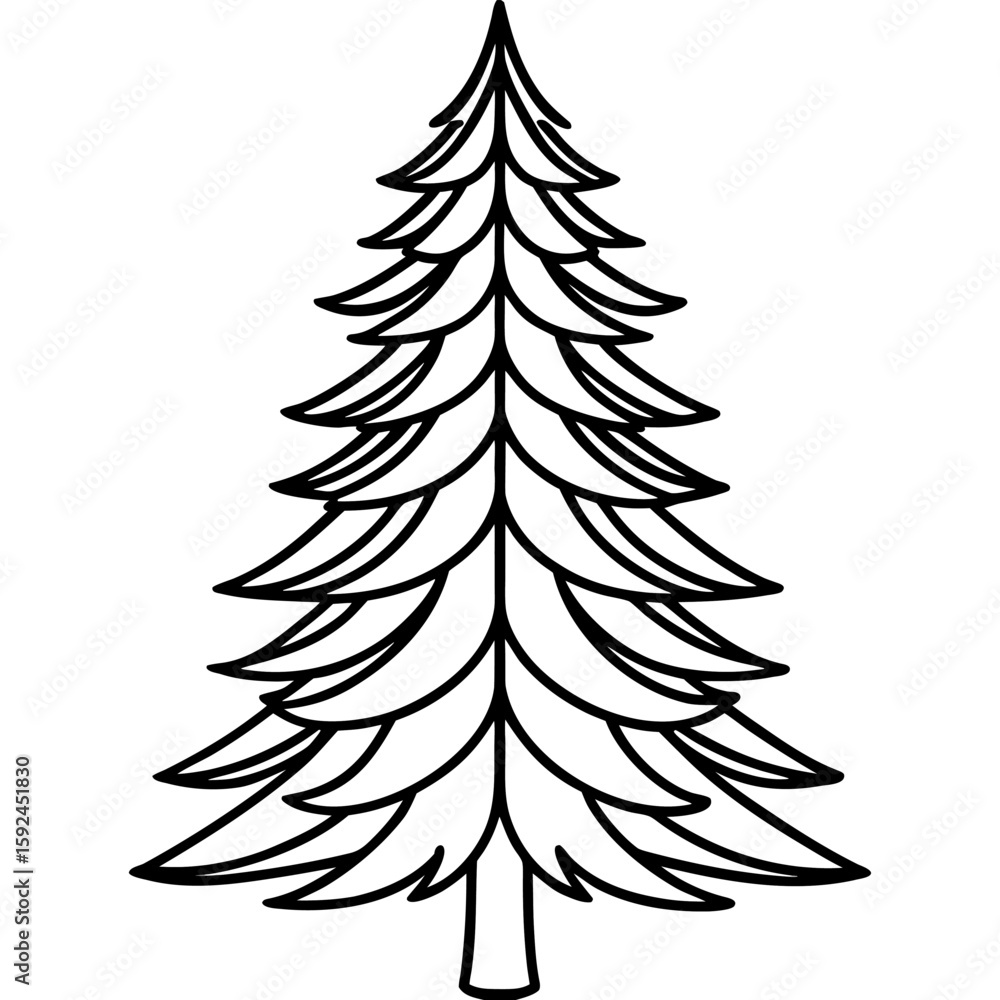 Poster minimalist pine tree illustration drawn with a single continuous line