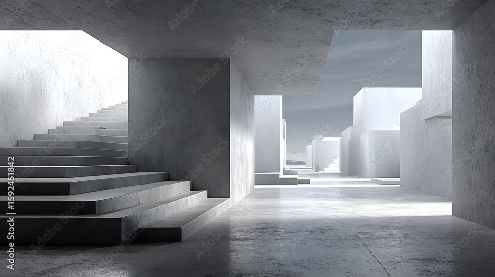 Poster 3d illustration of abstract modern architecture background, minimal geometry architectural design, c