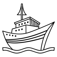 Minimalist single line drawing of a sailing ship on the ocean