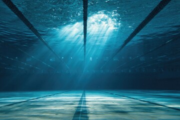Sunlight streams into an underwater swimming pool