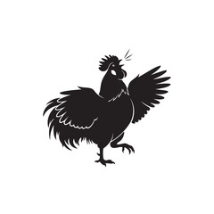 Obraz premium Crowing Rooster Silhouette, Morning Farm Animal Vector 