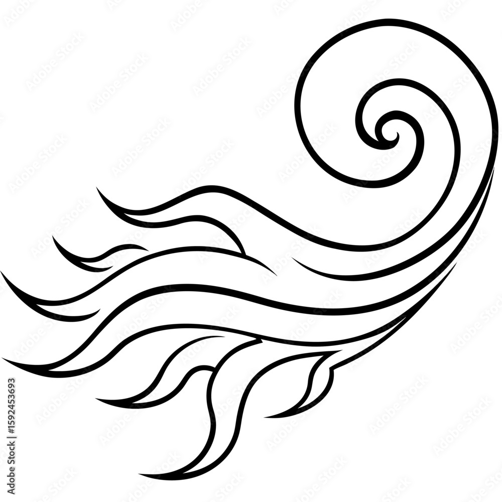 Aufkleber stylized line art symbol representing wind blowing with dynamic movement