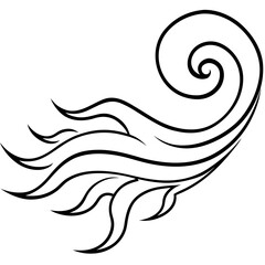 Stylized line art symbol representing wind blowing with dynamic movement