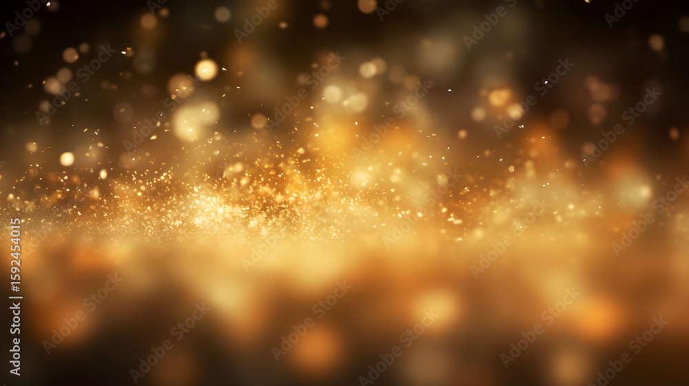 Poster abstract golden bokeh light effect background with sparkling glitter dust and particles