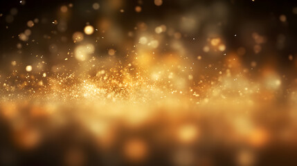 Naklejka premium Abstract golden bokeh light effect background with sparkling glitter dust and particles