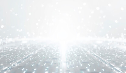 Bright light beams illuminate a digital environment filled with floating particles, creating an ethereal and futuristic atmosphere that captures attention and imagination