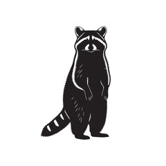 Obraz premium Monochrome illustration of a raccoon standing upright, alert and curious