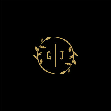 GJ feminine and elegant wedding monogram initial logo with circle floral gold
