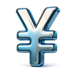 Obraz premium Shiny chrome yen symbol on white background