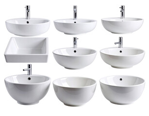  Set of Minimalist White Bathroom Washbasins, Isolated on White Background&rdquo;