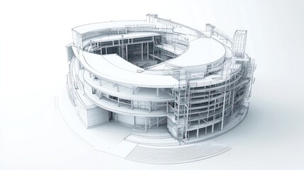 Architectural Blueprint: Circular Building Design with Detailed Structural Elements