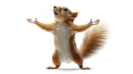 Playful squirrel with outstretched paws against a white background. © mudrikah