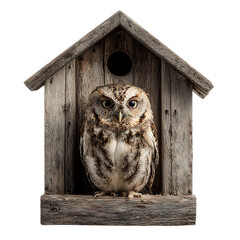 Wise owl in a birdhouse