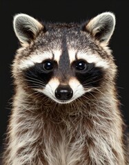 Portrait of a raccoon showing its characteristic facial mask on a black background