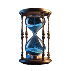 Element Isolated Transparent conceptual artwork Elegant wooden hourglass with blue sand PNG DIE-CUT for advertising